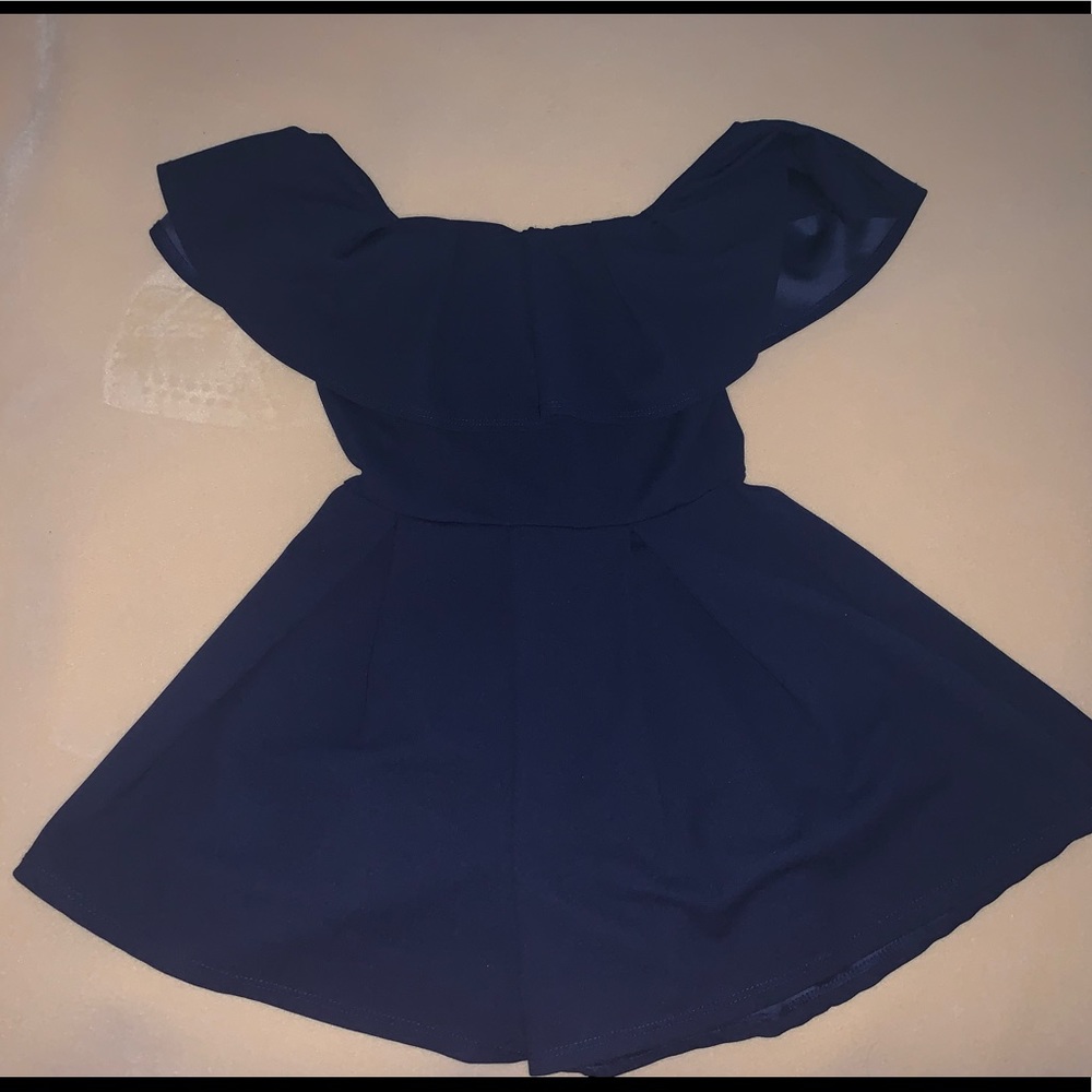 Navy blue fashion nova strapless short romper
